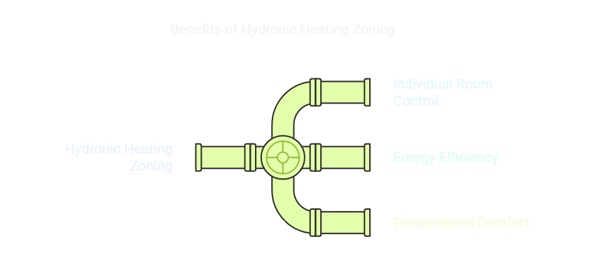 Hydronic heating zoning benefits: individual room control, energy efficiency, and personalized comfort.