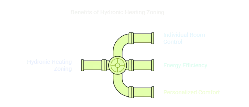 Hydronic heating zoning benefits: individual room control, energy efficiency, and personalized comfort.